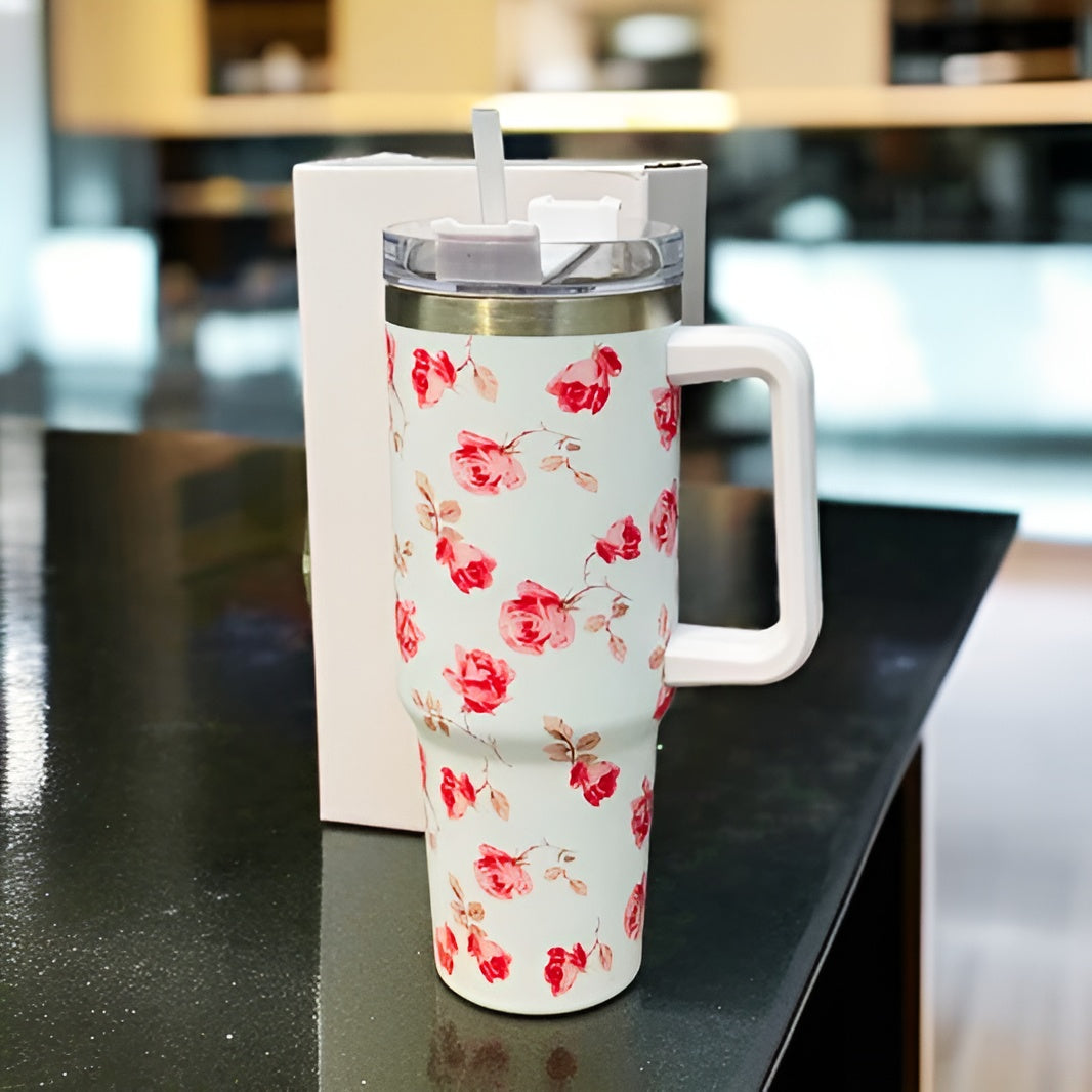 Floral Insulated Tumbler-White