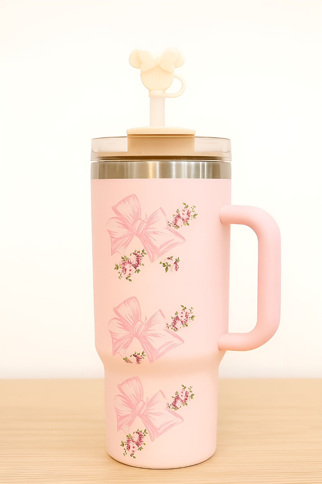 Floral Bow Insulated Tumblers with Handle & Straw