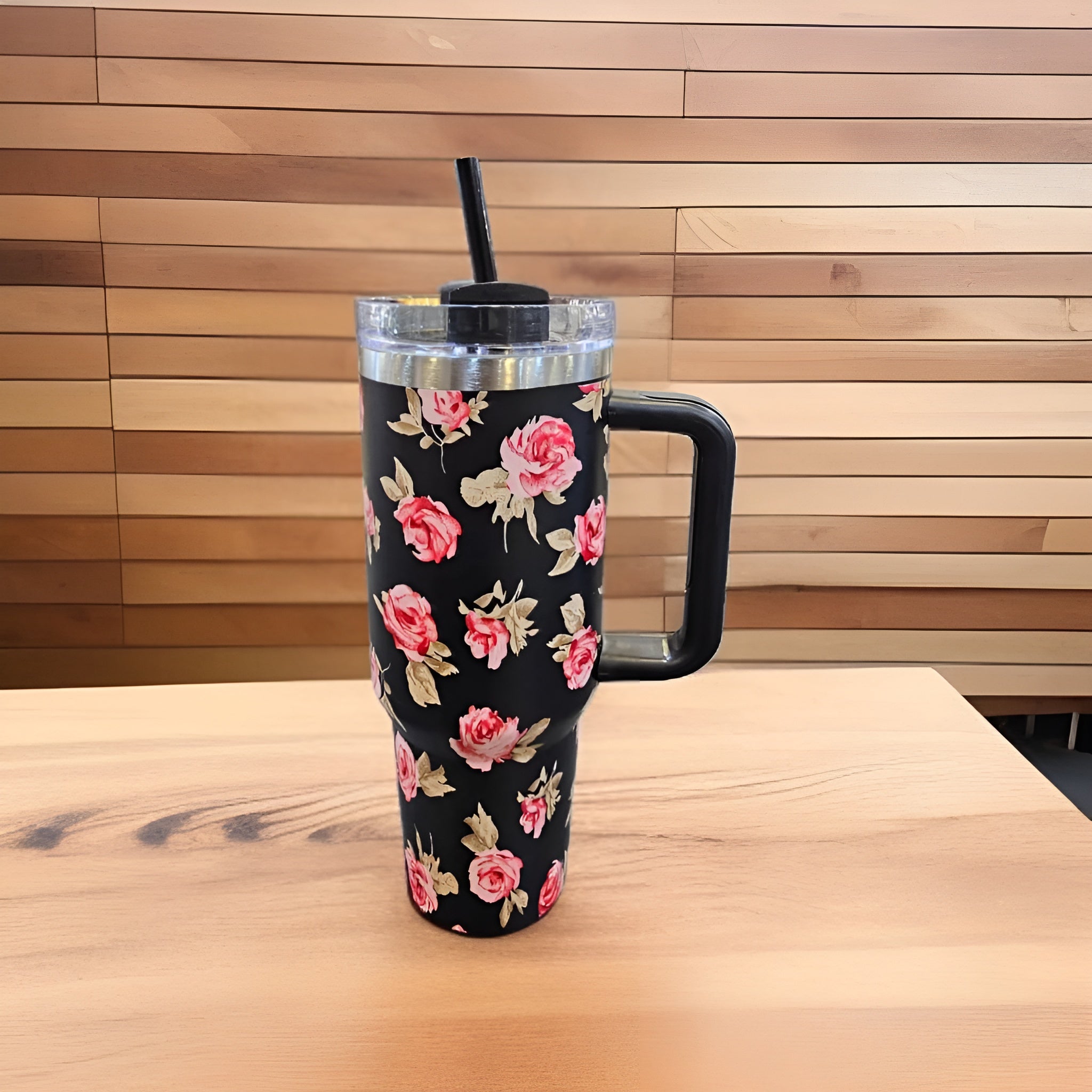 Floral Insulated Tumbler-Black