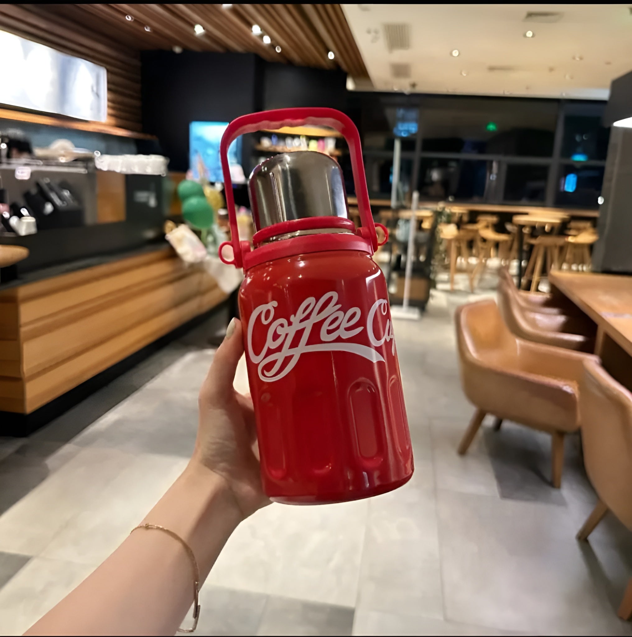 Stylish Pink Coffee Thermos Bottle - Red